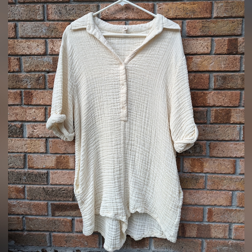 Elan Cream Gauze Button-Front Romper